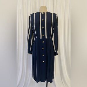 Vinatge David Hayes Saks Fifth Avenue Striped Midi Pleated Dress